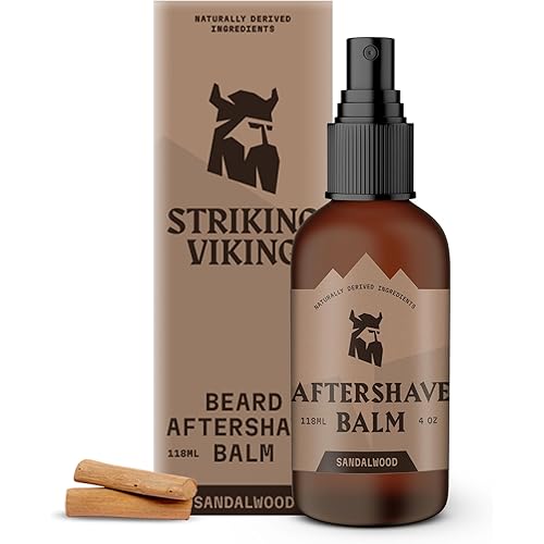 Striking Viking Aftershave Balm for Men - 4 fl oz, Sandalwood - Shaving Balm & After Shave Lotion for Men with Post Shave Hydration & Skin Care