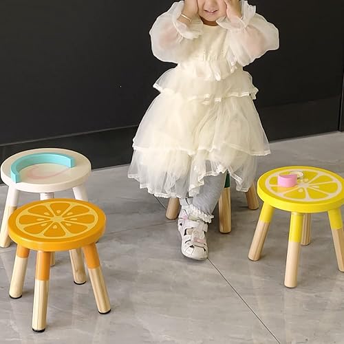 Miniatura 9 de RUYU Silla de fruta de madera maciza para niños de 9 pulgadas, madera pintada a mano con taburete de cuatro patas ensamblado, dormitorio, sala de