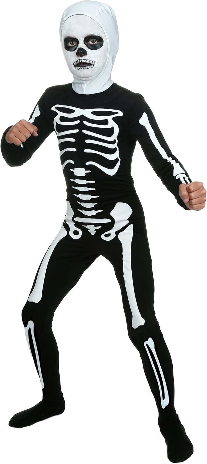 Kids Karate Skeleton Bodysuit, Spooky Bones Halloween Costume, Black and White Bony Jumpsuit