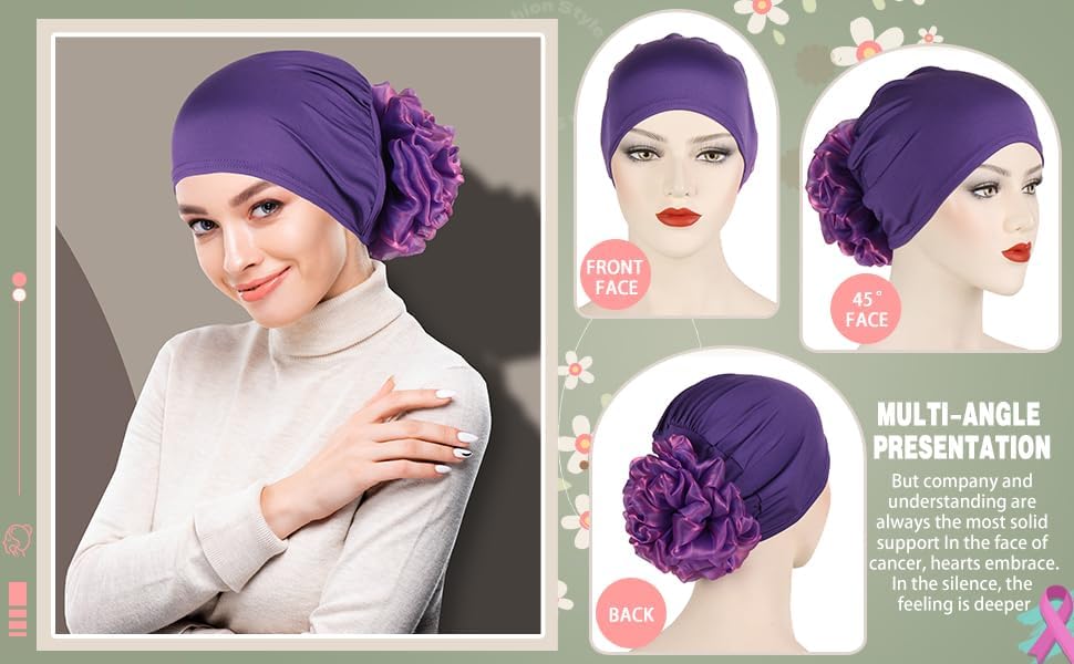 Women Flower Elastic Turban Beanie Head Scarf wrap Chemo Cap hat for Cancer Patient - Image 3