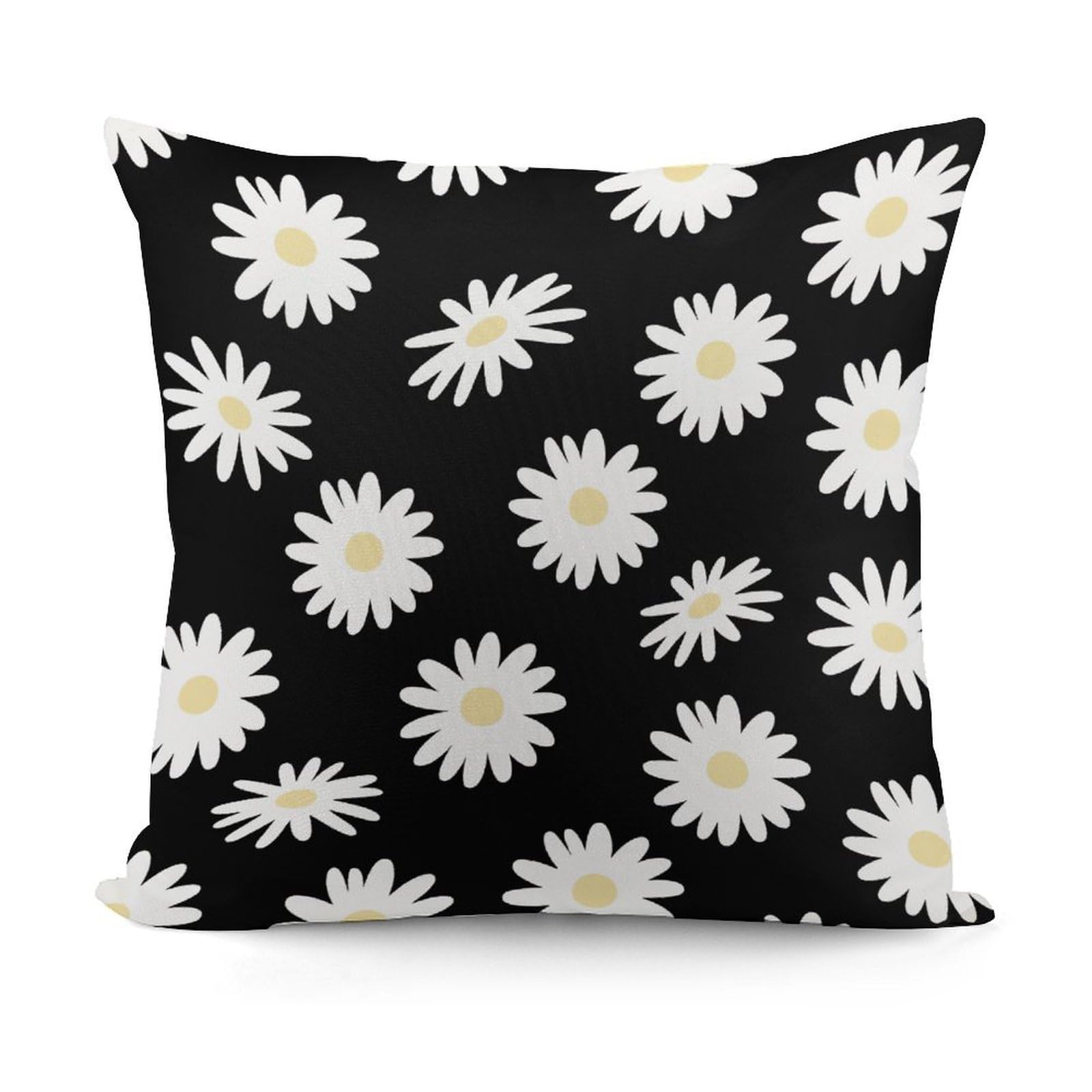 VstaDank Black Daisy Throw Pillow Covers Fade-Resistant Removable Pillowcase Square Cushion Case Cozy Pillow Case Breathable Pillow Protector Soft Pillow Shams 18"x18"