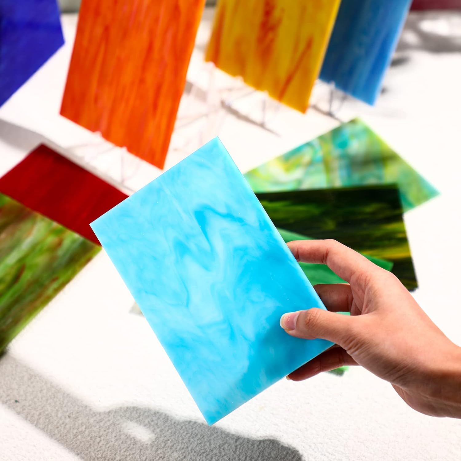 Buy 12 Pack Stained Glass Sheets and 1 Roll Rosin Core Solder Wire, 4 x