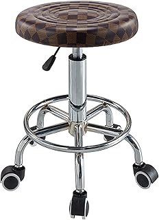PU Leather Round Rolling Stool with Foot Rest Swivel Height Adjustment Spa Drafting Salon Tattoo Work Office Massage Stools Task Chair with Wheels,F Full Moon