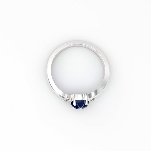 Miniatura 4 de Genuine Blue Star Sapphire Sterling Silver 925 Ring/White Sapphire Accents