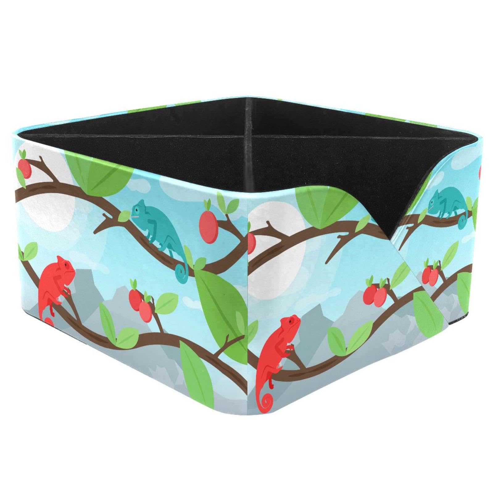 KengjuTesu Chameleon with Cherry Desktop Organizer Pen Holder, Rectangular Pencil Cup for Office, Study and Makeup Stations