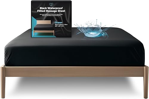 Sábana bajera impermeable tamaño Queen, bolsillo profundo de 14 pulgadas, protector de colchón 100% negro, segura con aceite, a base de agua y