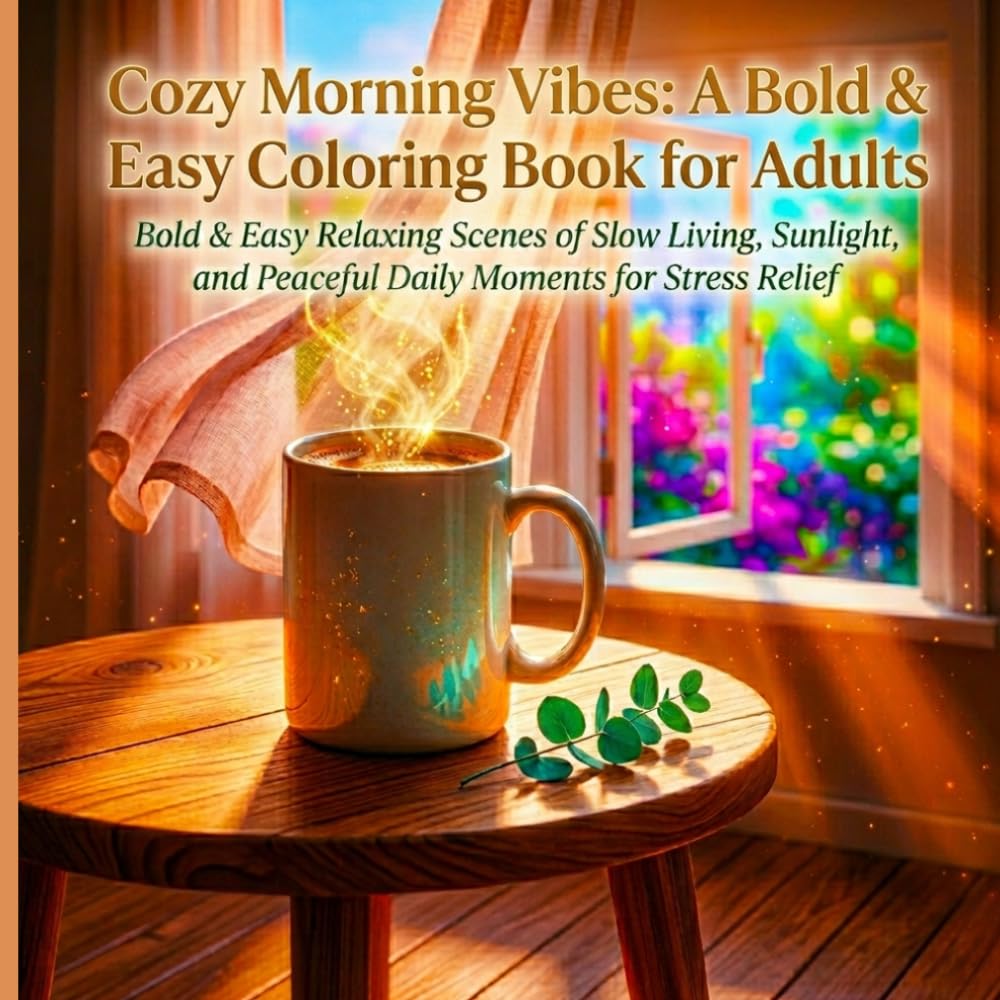 Cozy Morning Vibes: A Bold & Easy Coloring Book for Adults: Bold & Easy Relaxing Scenes of Slow Living, Sunlight, and Peaceful Daily Moments for Stress Relief