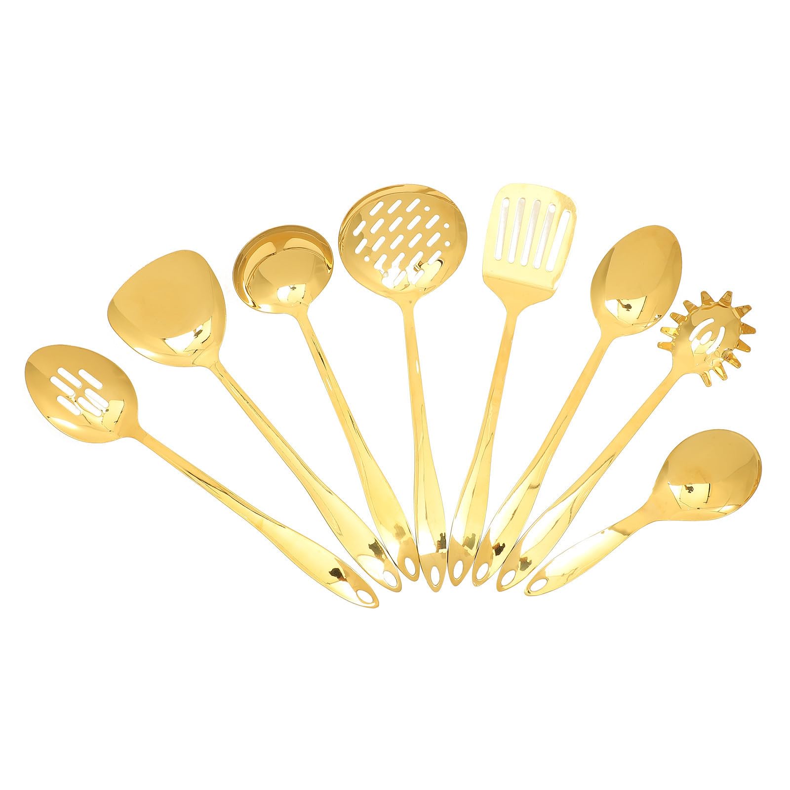Generico Set Design Pratico Utensili da Cucina in Acciaio Inossidabile e Foro per Appendere, Utensili da Cucina Oro, per Cucinare in Casa