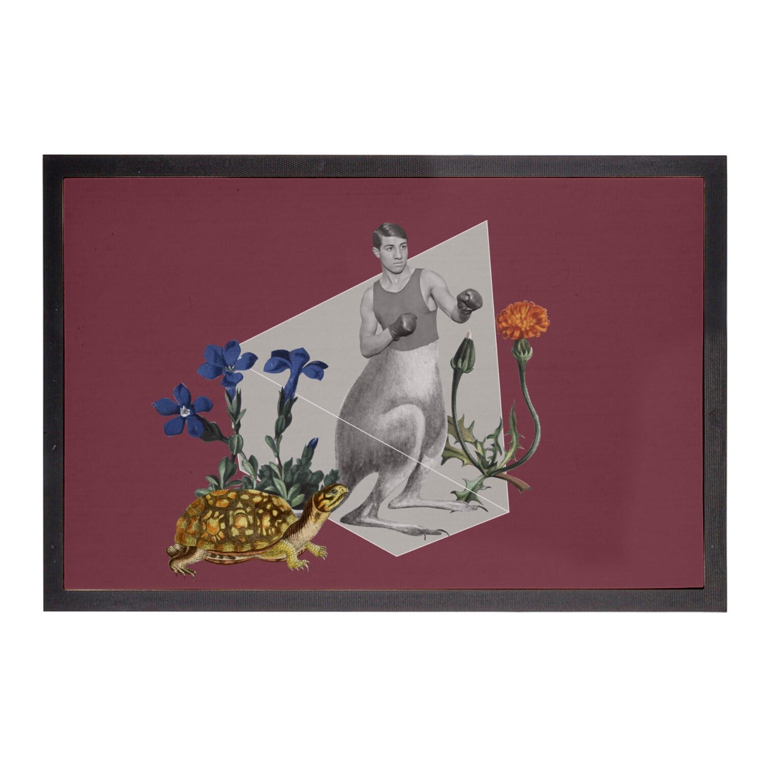 Paillasson rouge boxe kangourou fleurs 75x50cm cadeau crémaillère idéal