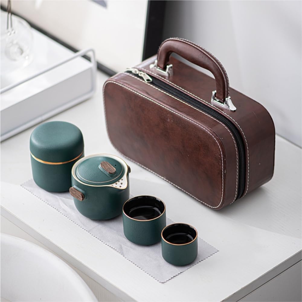 Puszka na herbatę Ceramic Tea Storage Jar Home Office Teapot Tea Cup Creative Portable Outdoor Travel Tea Gift Box Set Puszka na herbatę(C)