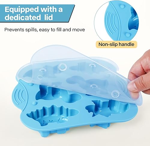 Miniatura 2 de Paquete de 2 moldes de silicona para dinosaurios con tapas, moldes de gelatina multiusos para niños, molde de silicona de dinosaurio para chocolate,