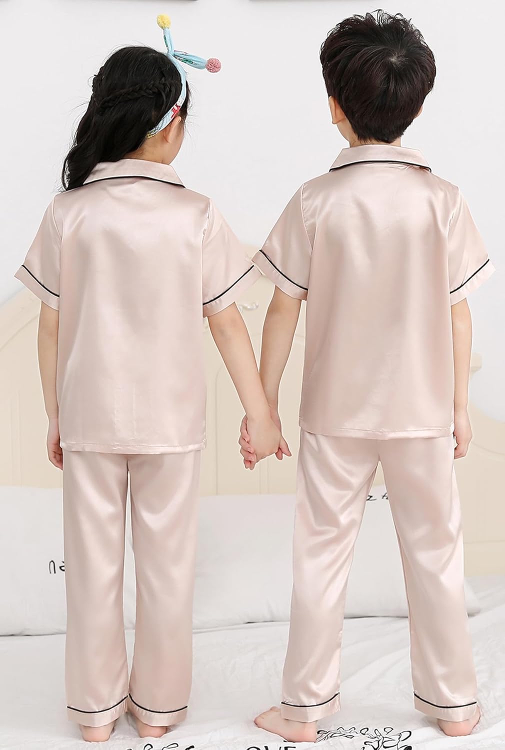 Girls Boys Silky Satin Pajamas Set 3 Pcs for Kid Children Silk pjs Set Sleepwear Button-up Nightwear - Image 6