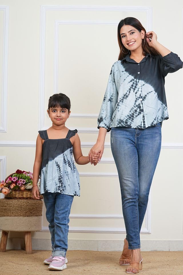 Image of Maaesa Women & Girls Mother Daughter Matching Shirt Combo || Rayon Tie-Dyed Shirt || Full Sleeve || Casual Wear || Family Twinning Outfit