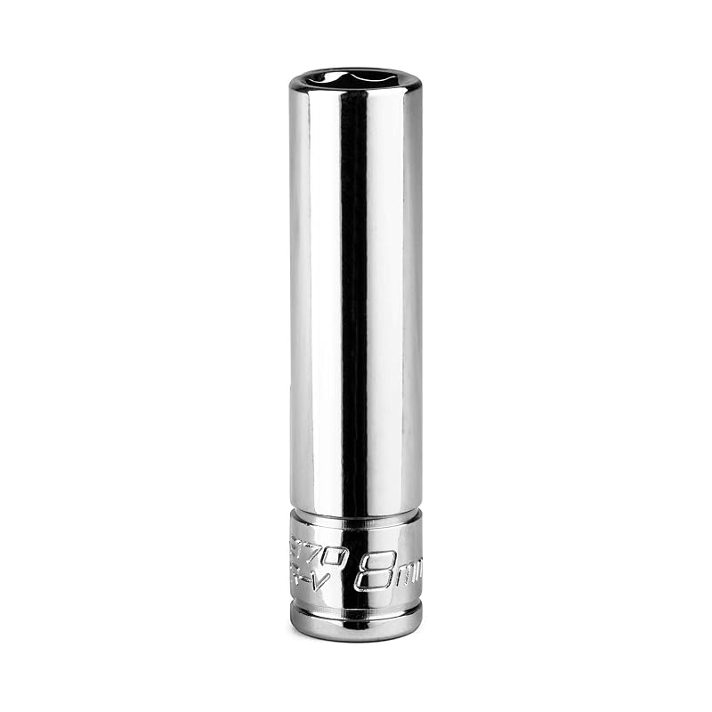 Soquete longo de 8 mm Capri Tools, encaixe de 6,35 mm (1/4 pol.), 6 pontos, métrico, 1 unidade