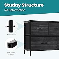 Vista 136 de OLIXIS Cómoda de 5 cajones para dormitorio, torre de almacenamiento de tela para sala de estar, entrada, marco de acero resistente, parte superior