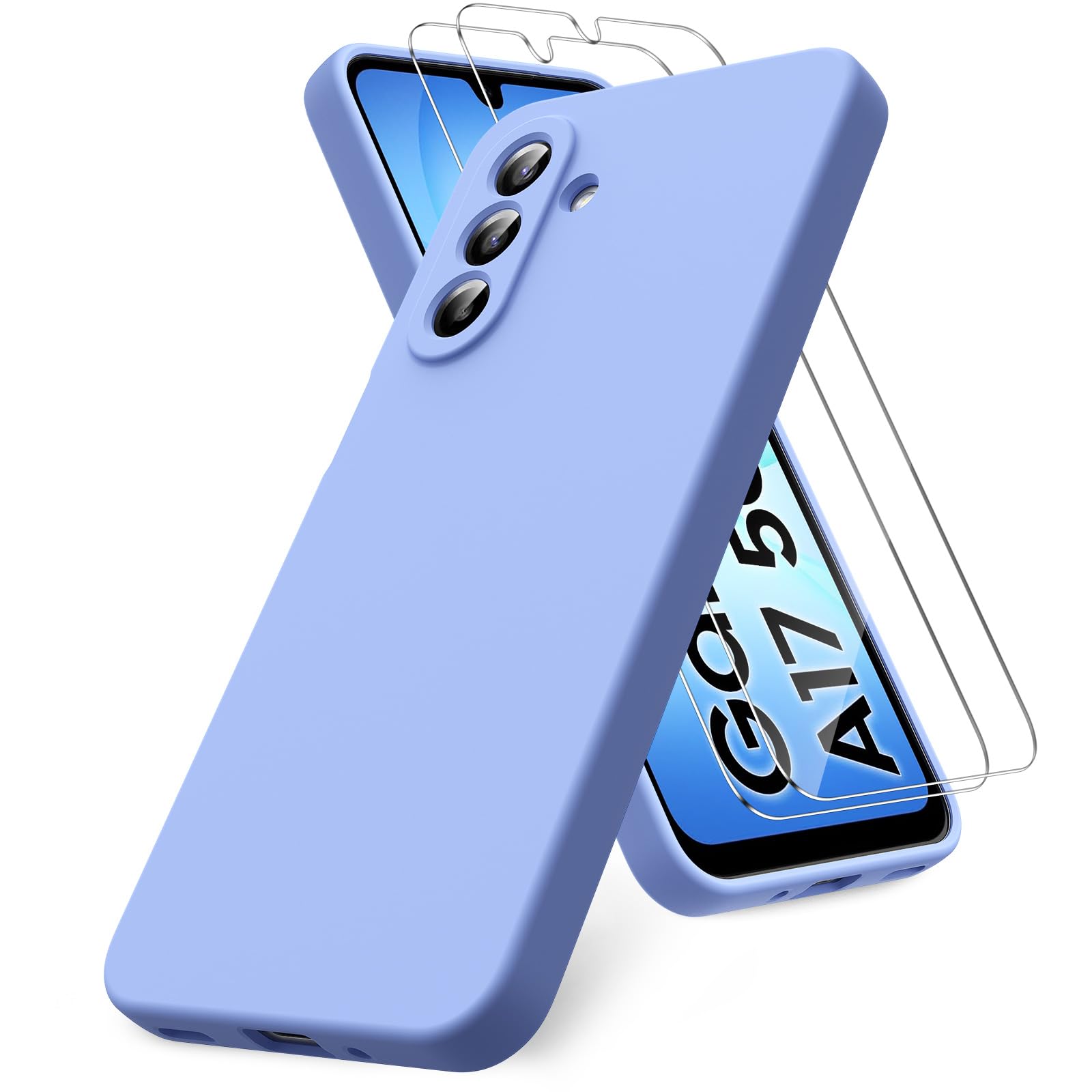 Vansdon Handyhülle kompatibel mit Samsung Galaxy A37 5G Hülle, 2 Stück Panzer Schutz Glas, weiche TPU Flüssigsilikonhülle, stoßfestem Gummi Silikongel Fall-Taupe