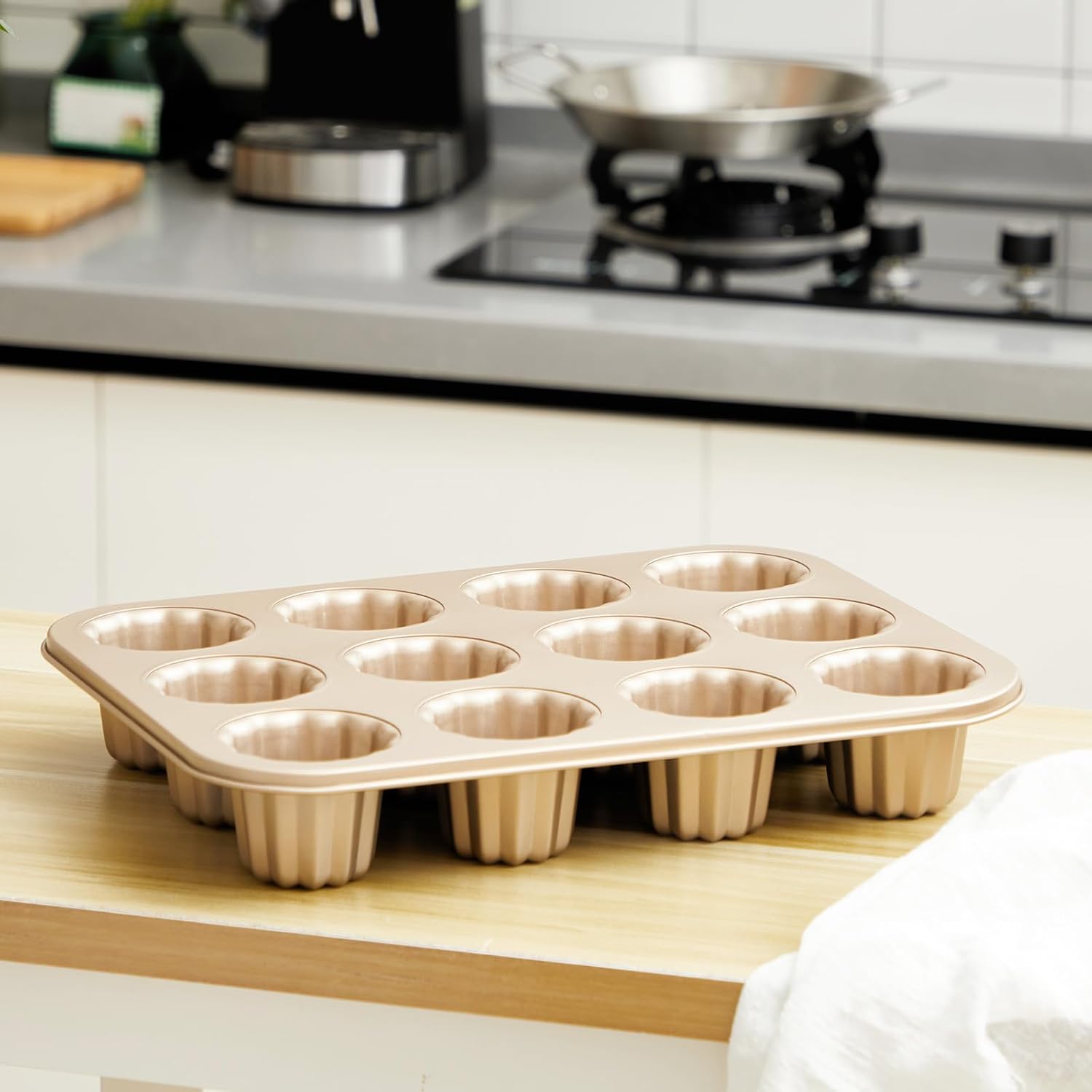 FoldTier 2 Pcs Canele Mold Cake Pan 12 Cavity Cannoli Tubes Molds Non-stick Canele Muffin Bakeware Cupcake Pan French Custard Canele Cake Traditional Pastry Baking Molds for Oven Baking