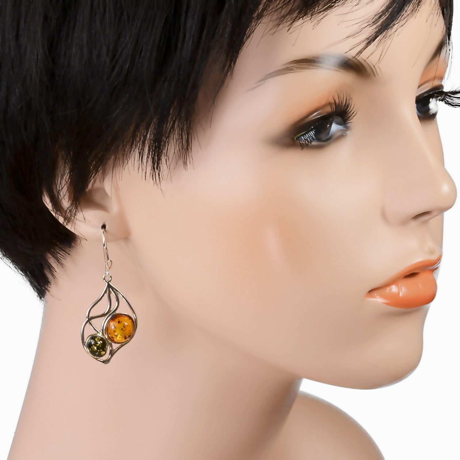 Baltic Amber Earrings for Women in 925 Sterling Silver, Honey and Green Amber Dangle Gemstone Earrings “Agnes”
