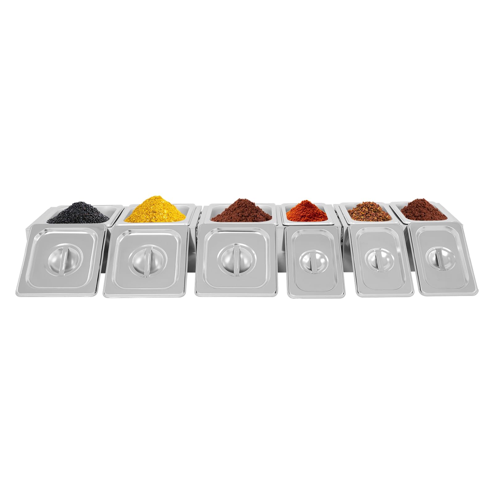 6 Stück Pizza Zutatenbehälter Edelstahl Gastro Behälter mit Deckel, Cocktail Zutatenbehälter Bar für Gastro, Küche, Pizza Station, Buffet Zubehör, Salatbar