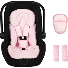 Infant Car Seat Insert with 3 Strap Covers, 3 in 1 Reversible Floral Baby Car Seat Head Support for Newborn, 3D Soft Carseat Cushion for Preemie to Infant, Stroller, Swing, Pink