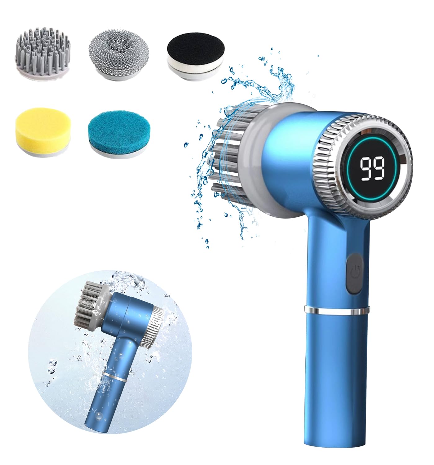 Electric Rotary Floor Scrubber, 6 Cordless Cleaning Brushes with Replaceable Cleaning Heads, Powerful Shower Floor Scrubber for bathrooms, bathtubs, Tiles, and Floors.. (Blue), RS-C160L