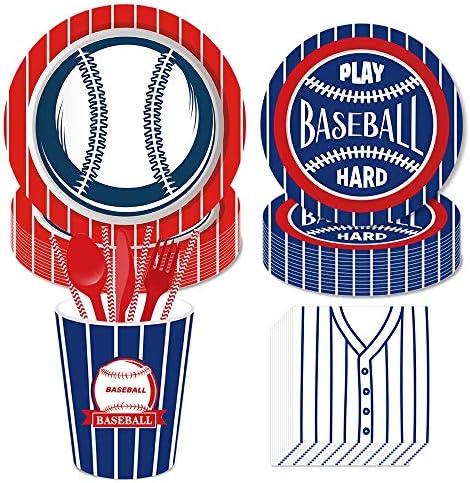 Baseball Party Supplies,Baseball Birthday Decorations Set Includes Disposable Dinner Plates,Dessert Plates,Cups,Napkins, Straw,Serves 16 Guests, 113PCS…