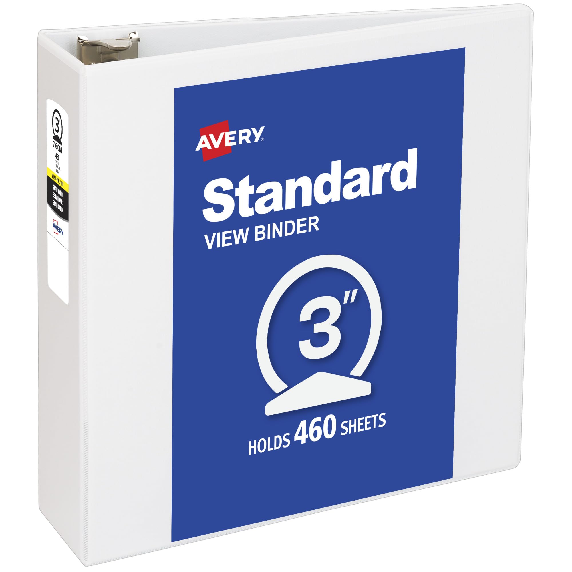 Photo 1 of Avery Standard View 3 Ring Binder, 3" Round Rings, 460-Sheet Capacity, 3.5 Inch Wide Spine, 1 White Binder, Ideal for Lightweight Organization and Occasional Referencing (05741)