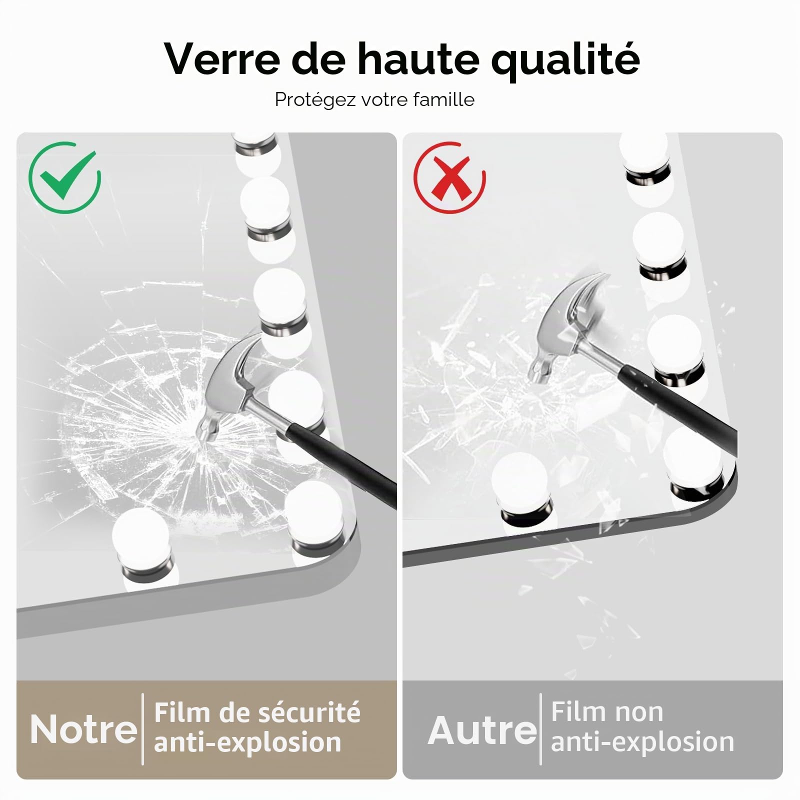 VOWNER Hollywood Miroir de Maquillage avec éclairage, 18 LED à intensité Variable, avec 3 Couleurs de lumière, Touch Control Vanity, avec USB et loupe 10x, pour Chambre à Coucher, Coiffeuse,80x60 cm