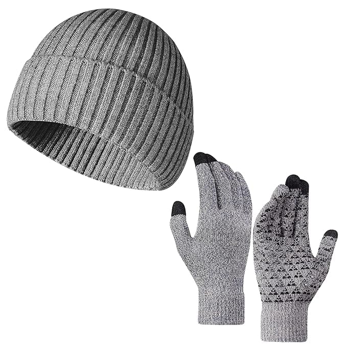 X-LENT Winter Knit Beanie Hat and Touchscreen Gloves Set for Men and Women – Stretchable Knitted Cap and Thermal Gloves | Perfect for Cold Weather, Outdoor, and Casual Wear