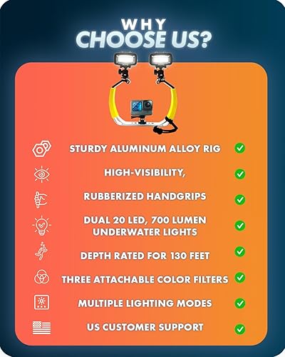 Miniatura 7 de Movo DiveRig1 XL - Equipo de buceo con luces LED impermeables – Compatible con GoPro Hero, HERO5, HERO6, HERO7, HERO8, HERO9, HERO10 y DJI Osmo