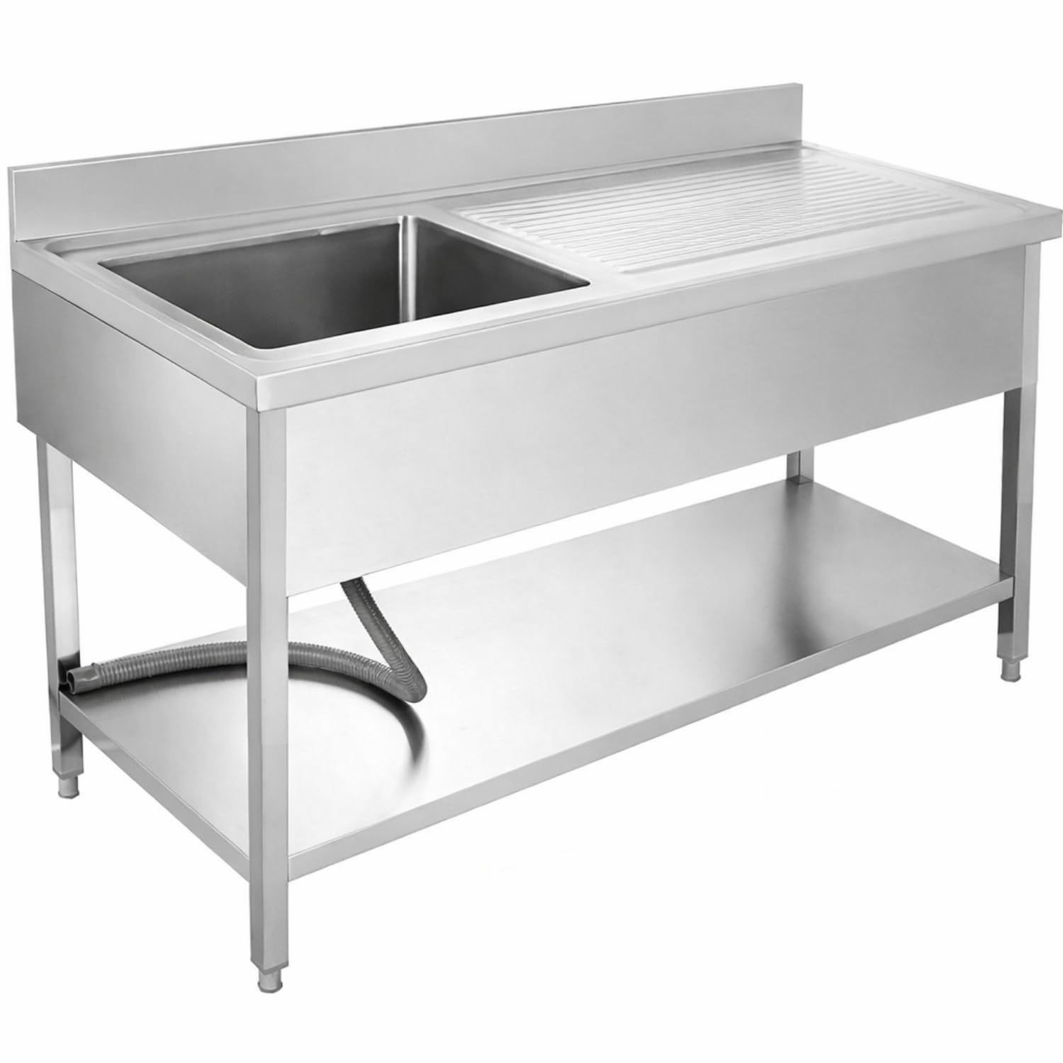Plonge Inox Professionnelle 1 Bac avec Égouttoir à Droite – 1200 × 700 mm – Dosseret 100 mm