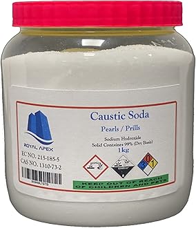 Royal Apex Pure Caustic Soda Pearls/Prills 1Kg | Sodium Hydroxide NaOH | Home Made Soap Detergent Making Agent, Drain Clog Remover, Made in Saudi Arabia