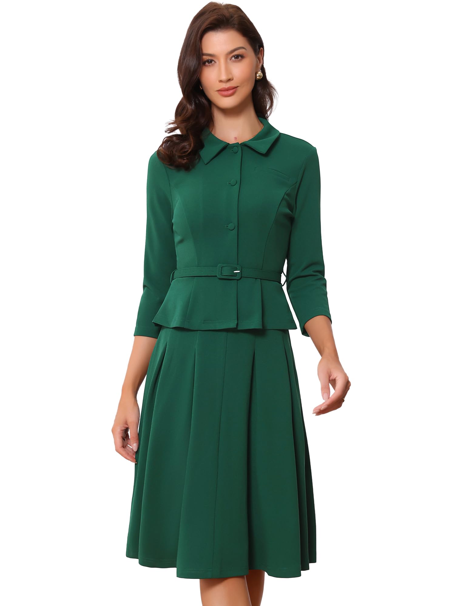 allegra k Business Skirt Suit Sets for Women's 2 Piece Outfits Office 3/4 Sleeve Blazer Jacket Pleated Skirts-picture-34