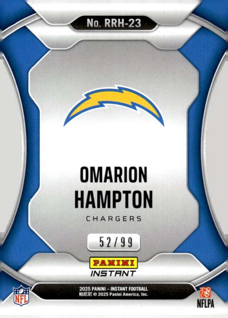 OMARION HAMPTON RC SP 2025 Panini Instant /99 HoloFlex Silver #23 ROOKIE Chargers NM-MT Football Short Print