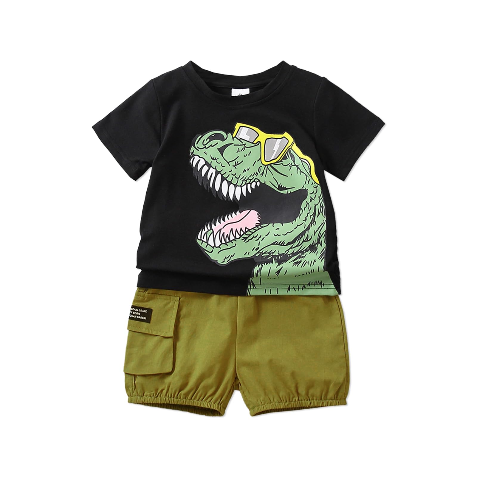 PATPAT Conjunto Verano Niño Ropa Pequeños, Camiseta De Manga Corta Con Estampado De Dinosaurios + Pantalones Cortos Cargo, Conjunto, Vestidos Deportivos Diarios Verano 1,5 Años A 6 Años
