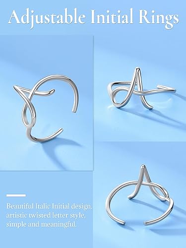Miniatura 6 de SILVERCUTE S925 Initial Rings, Adjustable Size 6-12 Statement Alphabet Letter A-Z Jewelry Personalized Twisted Initials Rings Sterling Silver