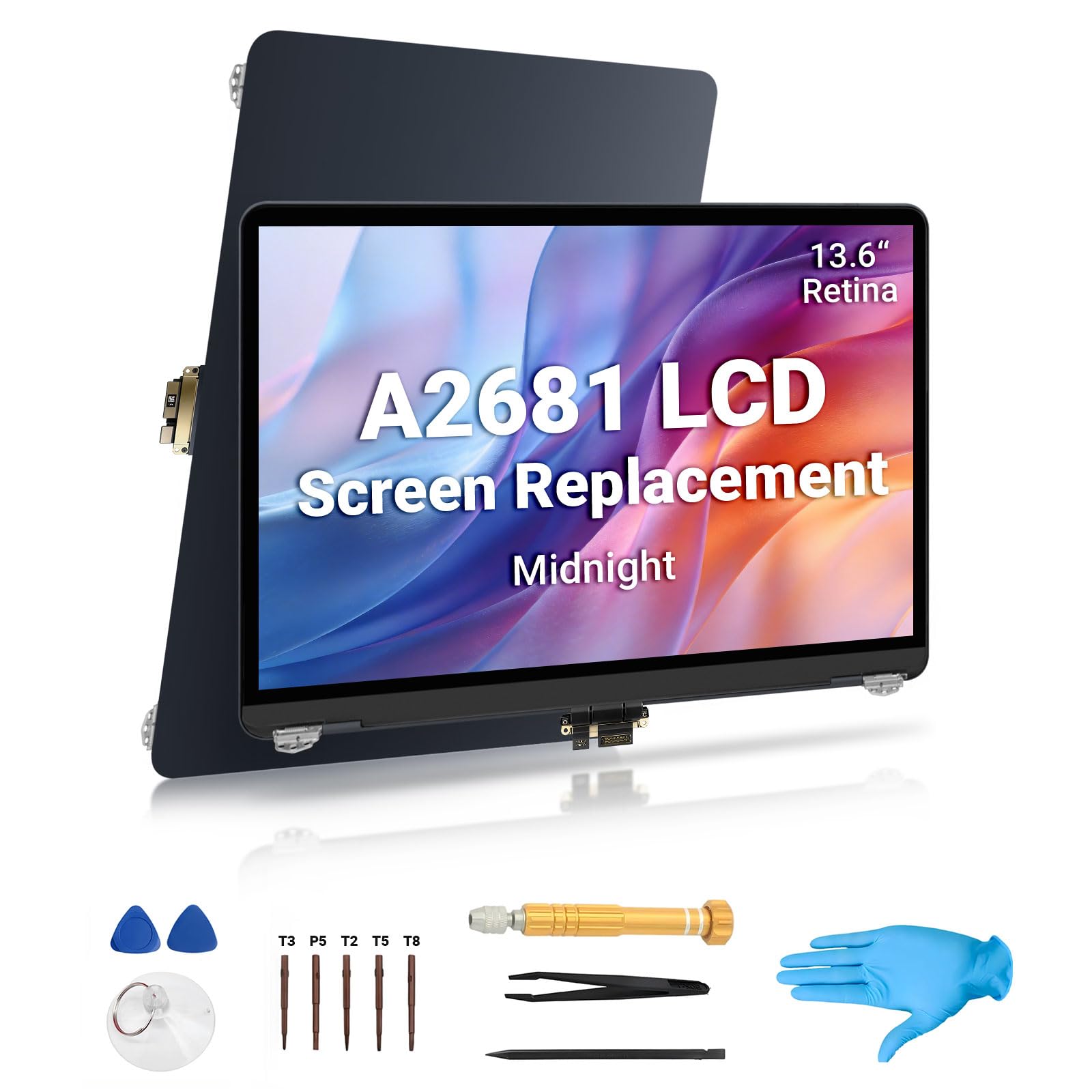 Screen Replacement for MacBook Air M2 A2681 2022 13.6" EMC 4074 Full LCD Display Assembly 2560x1664 with Tool Kit (Midnight)