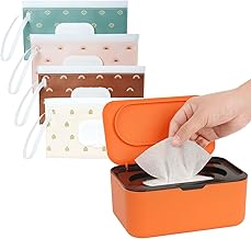 Wipes Dispenser with 4 Pack Portable Baby Wipe Case, Wipe Holder for Baby & Adult, Seposeve Refillable Wipe Container, Keeps Wipes Fresh, Easy Open/Close Wipes Pouch Case, Orange+ 4 Multicolor