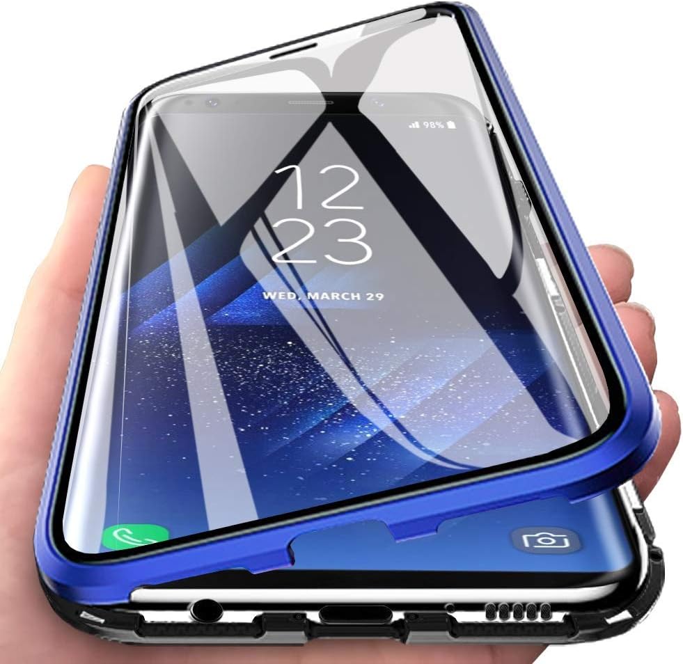 Wishcover Compatible for Huawei P Smart 2021 Case Magnetic Adsorption Ultra thin 360 Degrees Fully Screen Protective Case Metal Aluminum Frame Transparent Front and Back Tempered Glass Cover
