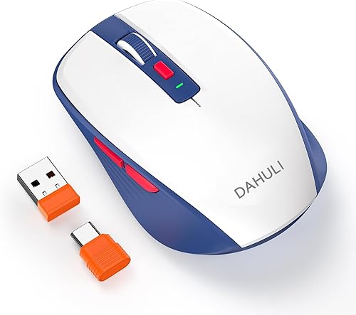 Ratón Bluetooth, Bluetooth 5.1 + USB de 2.4 GHz + adaptador USB-C, mouse inalámbrico trimodo, con teclas laterales hacia adelante/atrás, clic Azul