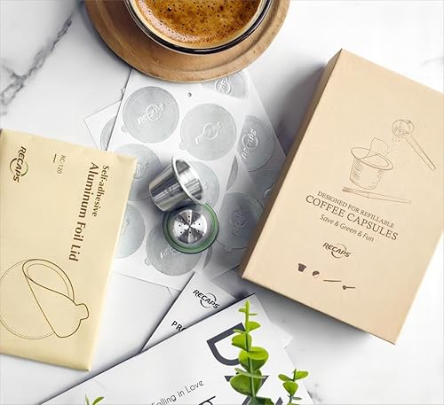 Miniatura 3 de RECAPS Cápsulas de filtro de café reutilizables compatibles con Nespresso, 2 cápsulas de café rellenables, filtro de café permanente, acero