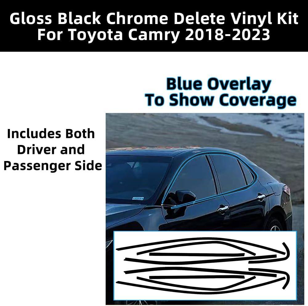 Side Window Trim Chrome Delete Blackout Overlay Kit Pre-Cut Vinyl Compatible for Toyota Camry 2018-2023