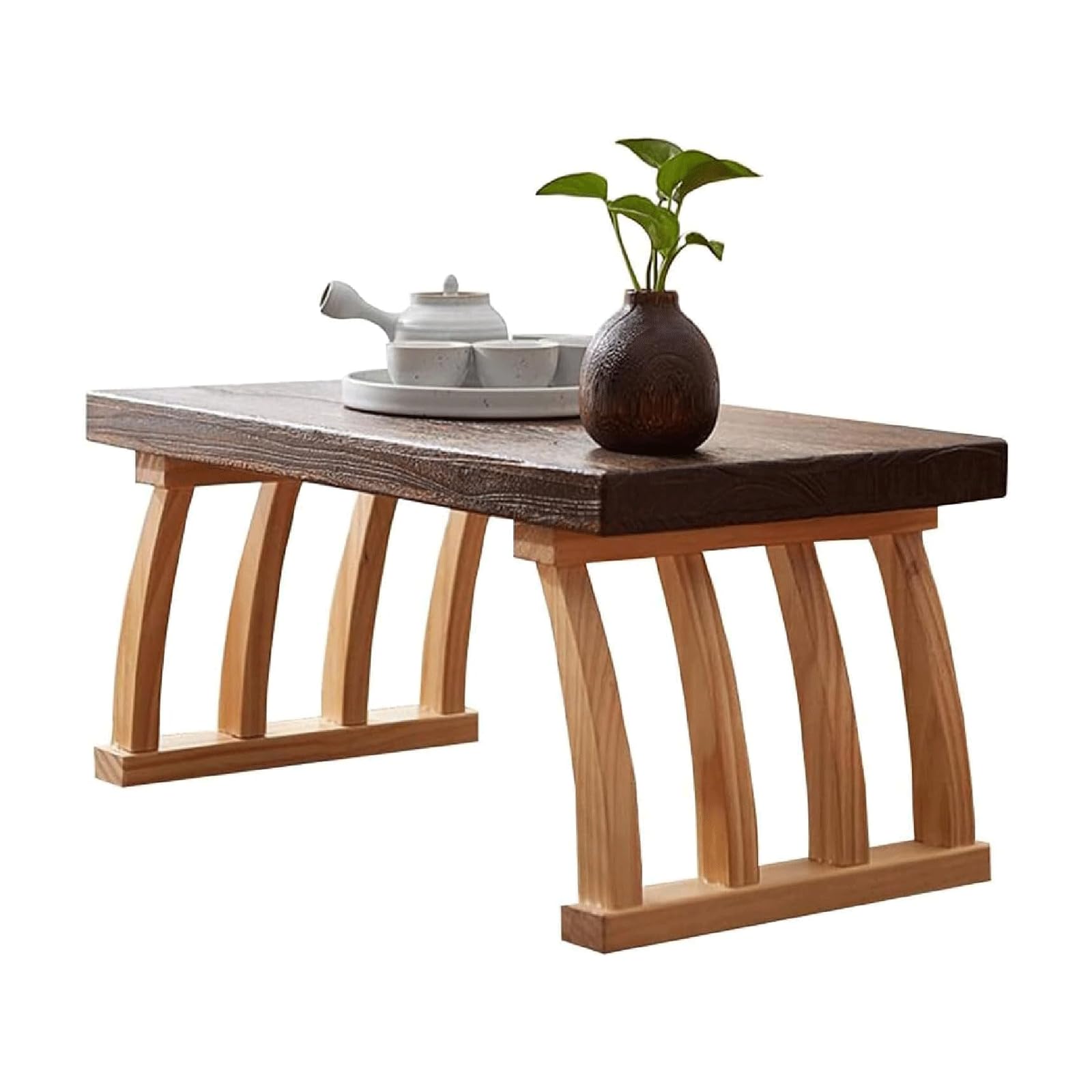 Table basse rétro au sol pour salon de thé et rituel zen en bois naturel