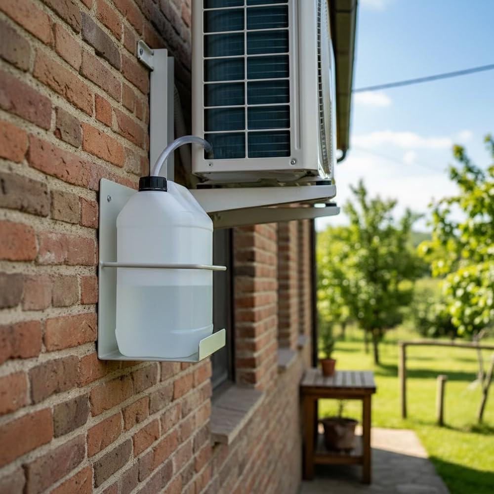 Suinga Bidon Condensador para Aire Acondicionado 5 litros + Soporte | Garrafa de Plastico Alimentario, con Asa y Tapon | Bidon Multiusos para Almacenaje, Transporte y Liquidos