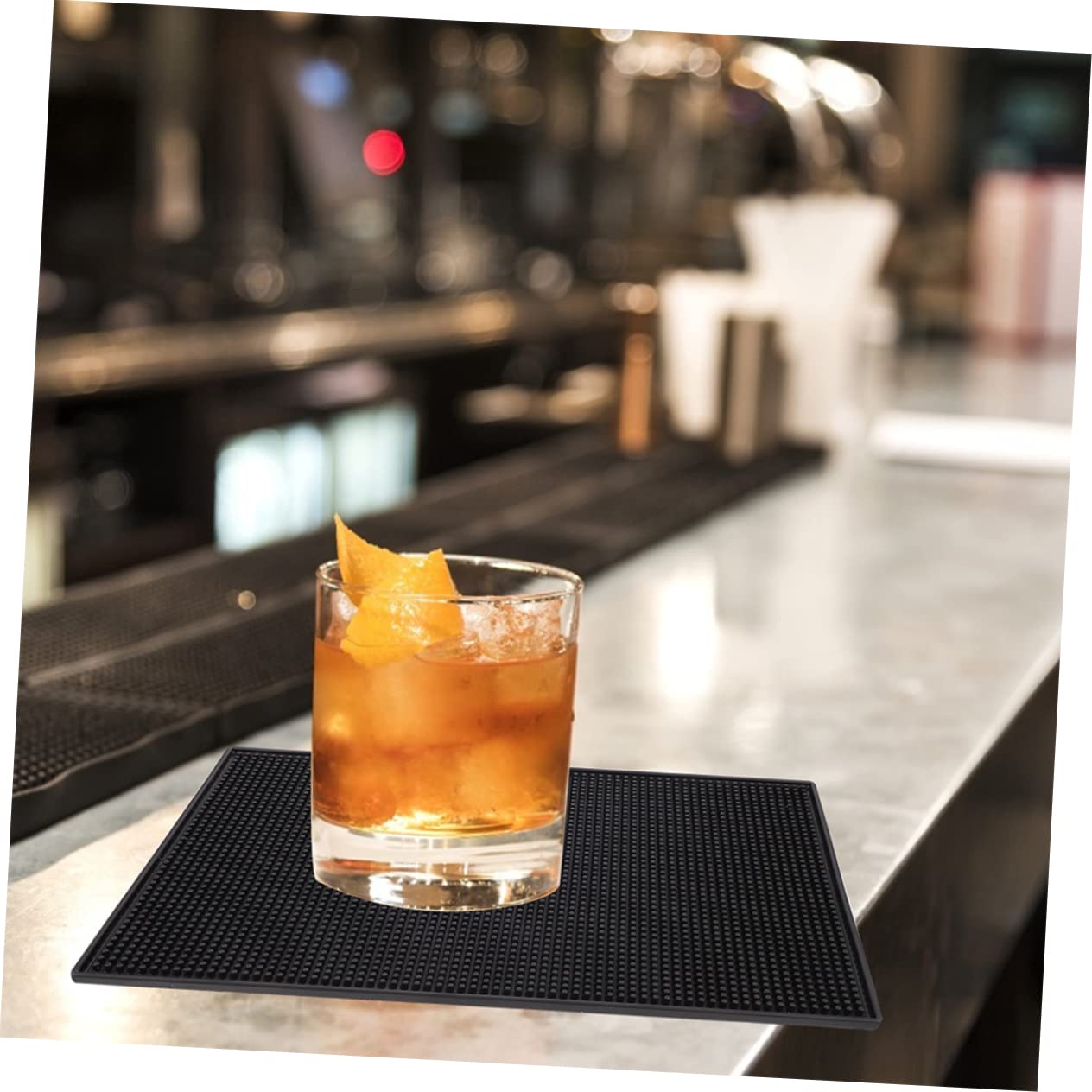 Tappetino Bar Antiscivolo in Pvc Nero Rettangolare Ispessito | Superficie ad Alto Attrito, Lavabile e Resistente al Calore, per Bar e Cucina