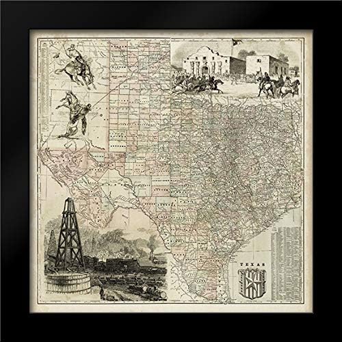 Mapa de Texas 20x20 Lámina artística enmarcada por Vision Studio
