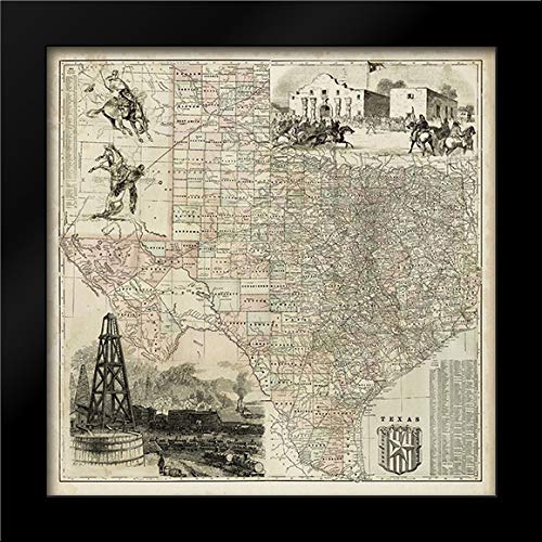 Map of Texas 20x20 Framed Art Print by Vision Studio