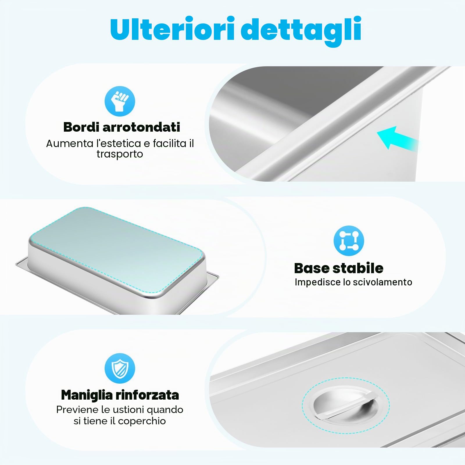 Contenitori per gastronorm, 4 pezzi, contenitori per alimenti con coperchio, 9 litri, in acciaio inox, contenitore per alimenti, torte, hotel, tavolo