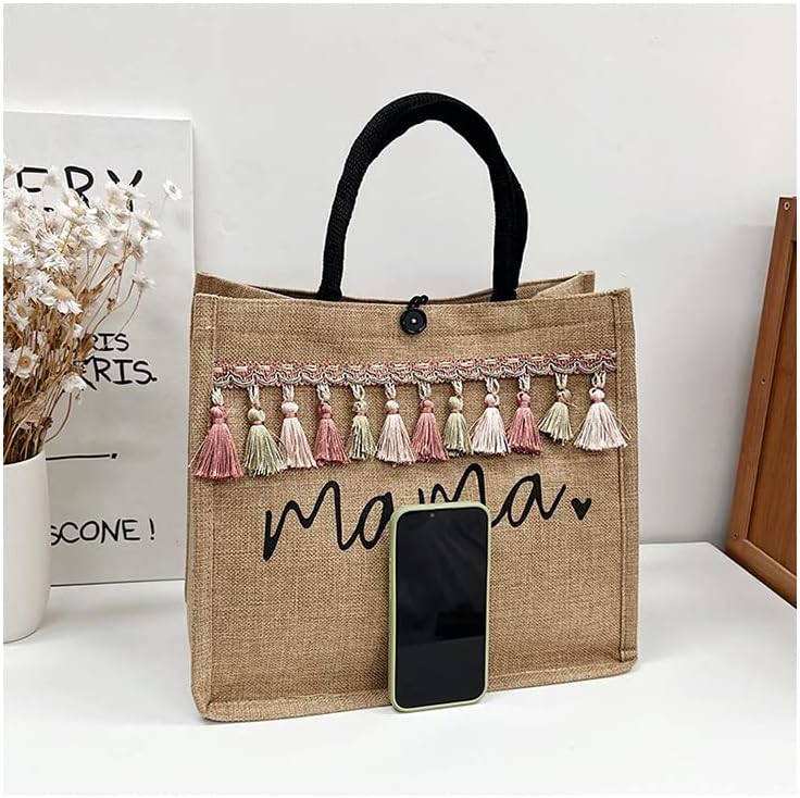 Miniatura 4 de Bolsas de yute de arpillera, bolsa de paja tejida para playa, bonita bolsa de comestibles reutilizable para gimnasio, natación, compras, viajes