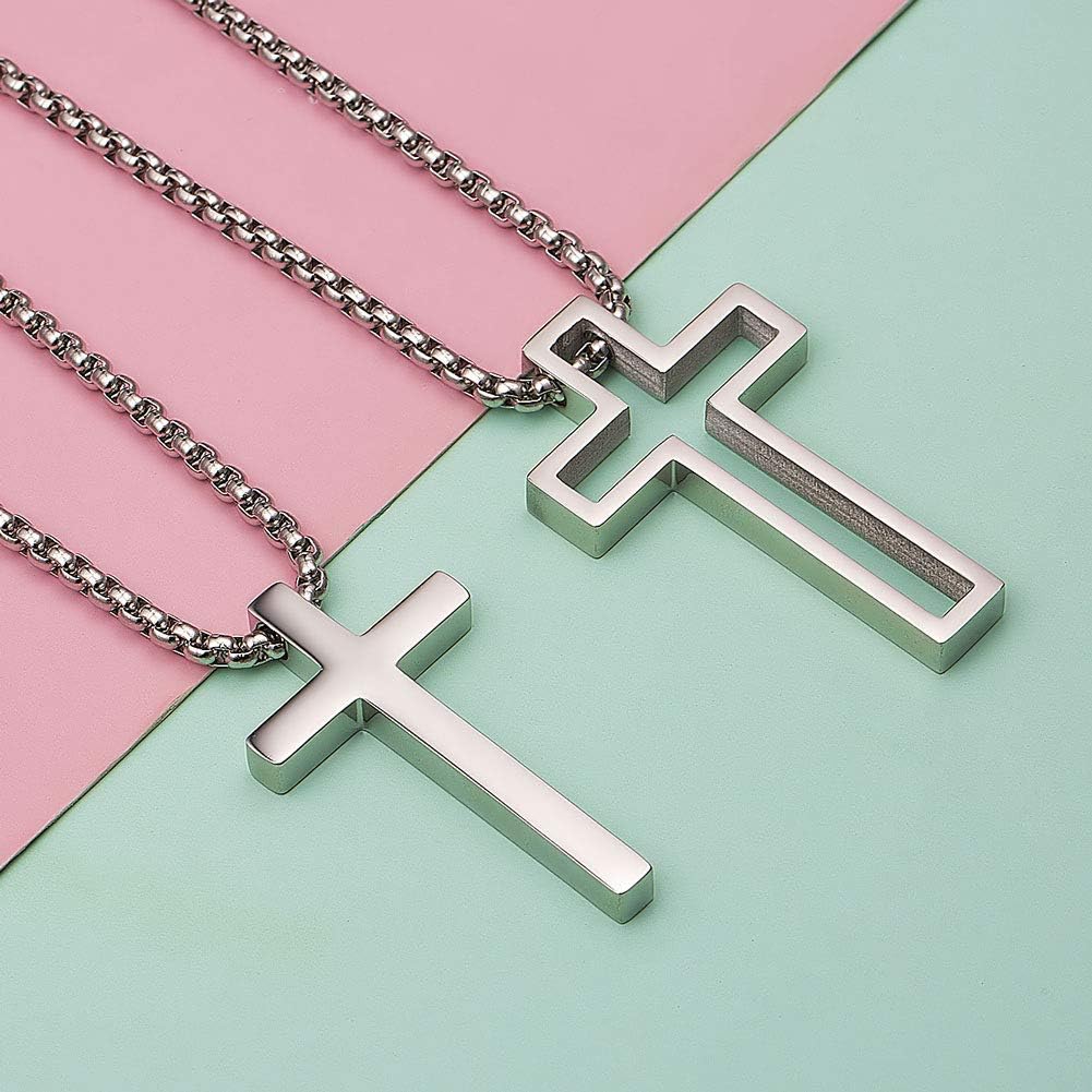 Wolentty Couple Cross Necklace Stainless Steel Religious Matching Necklaces for Valentines Gift - Image 6